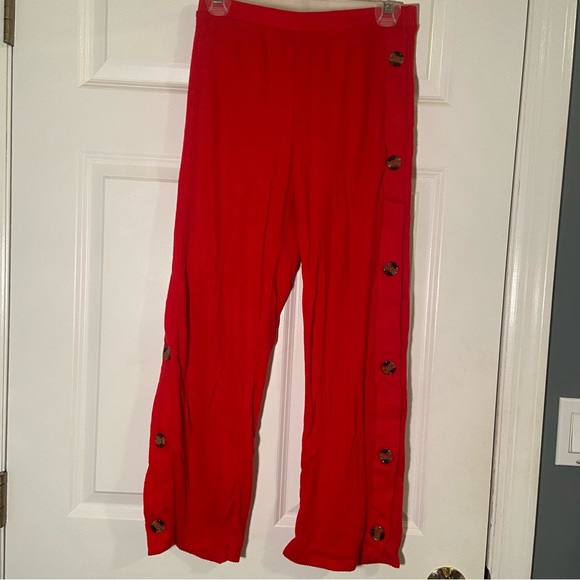 High-Rise Knit Ribbed Pants - Cherry Red - Picture 2 of 5
